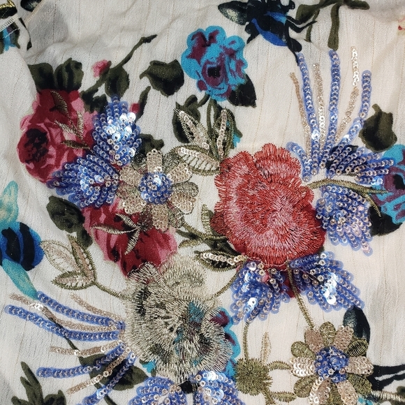 Aratta Silent Journey Floral Print Shirt Sz L Velvet Collar Boho Whimsy Fairy - Picture 10 of 16